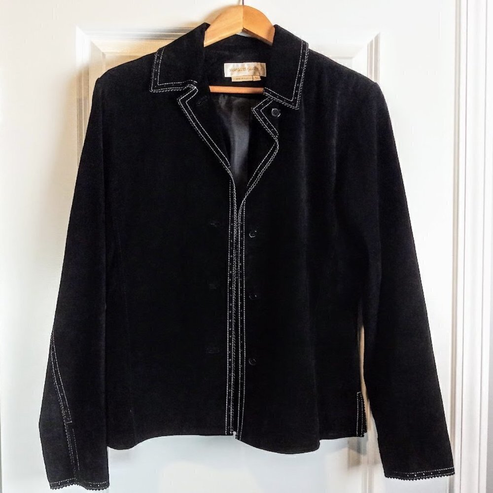 Margaret Godfrey Black Contrast Stitch Suede Jacket